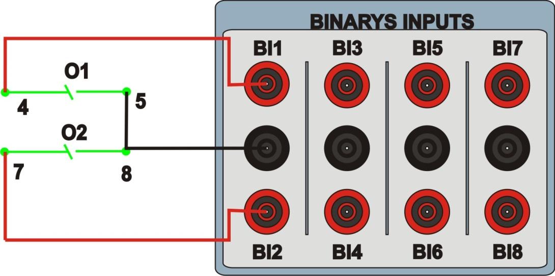 1.3 Entradas Binárias Ligue as Entradas Binárias do CE-6006 às saídas binárias do módulo A do relé. BI1 ao pino 4 e seu comum ao pino 5; BI2 ao pino 7 e seu comum ao pino 8.