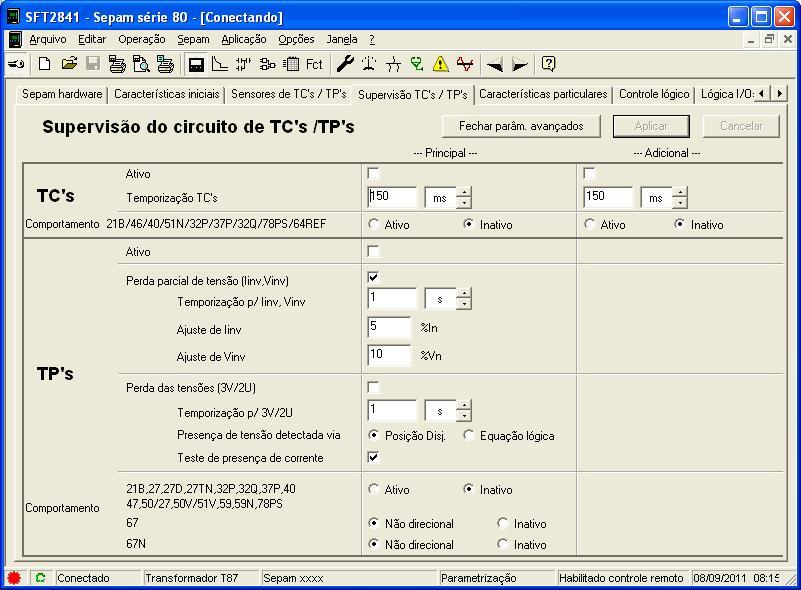 3.2 Sensores de Tc s e Tp s Nesse campo ajuste as correntes nominais dos TCs e as relações de