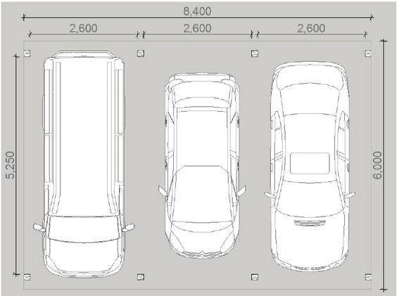E4 Garagem três veículos Madeira de pinho tratada (Prumos 150x150mm, linhas 200x 80mm e barrotes