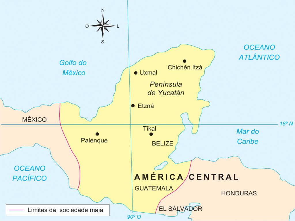 Império Maia Localizado entre o vale do México e a península de Yucatán; Sociedade maia no