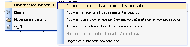 Outras Funcionalidades Pode adicionar endereços de correio electrónico à lista 'Remetentes seguros' de modo a garantir que as mensagens destes remetentes nunca sejam consideradas