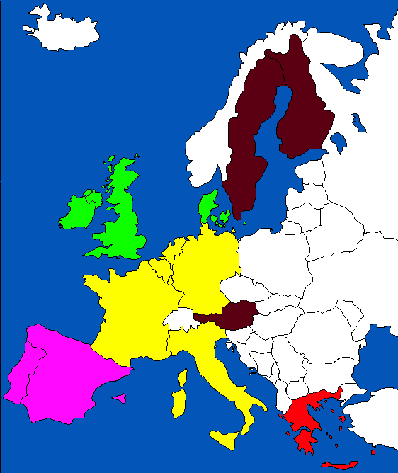 1957 França, Alemanha, Holanda, Bélgica, Luxemburgo e Itália 1973 Reino Unido,