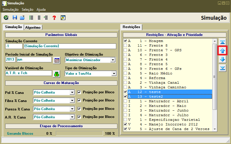 Passo 3: Selecione as restrições (Figura 5). Clique na opção Acima ou Arraste e Solte com o Mouse (Figura 5 e 6).