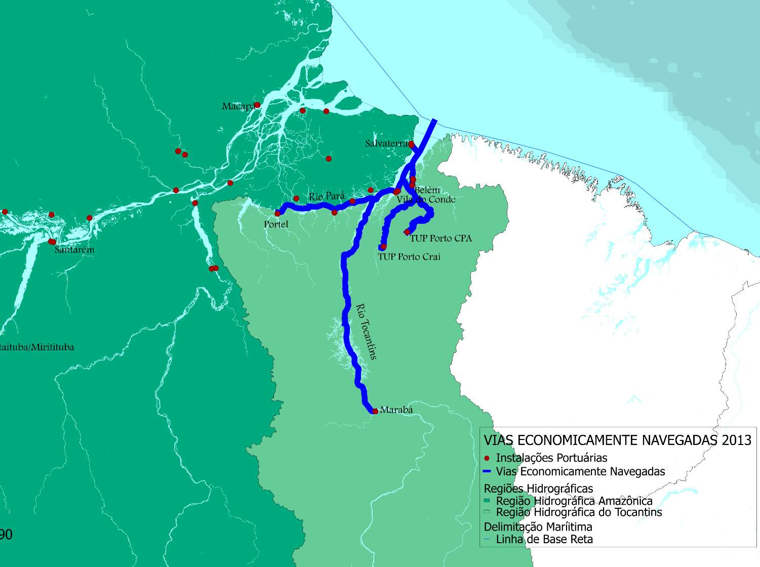 Transporte em Hidrovia Vias Interiores Tocantins-Araguaia - 2014 As Hidrovias Brasileiras O total transportado na região foi