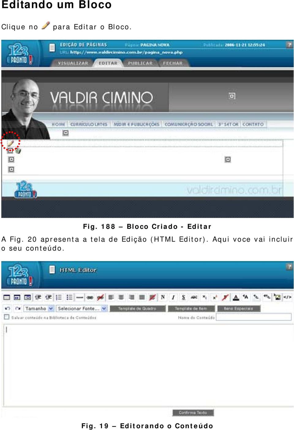 20 apresenta a tela de Edição (HTML Editor).