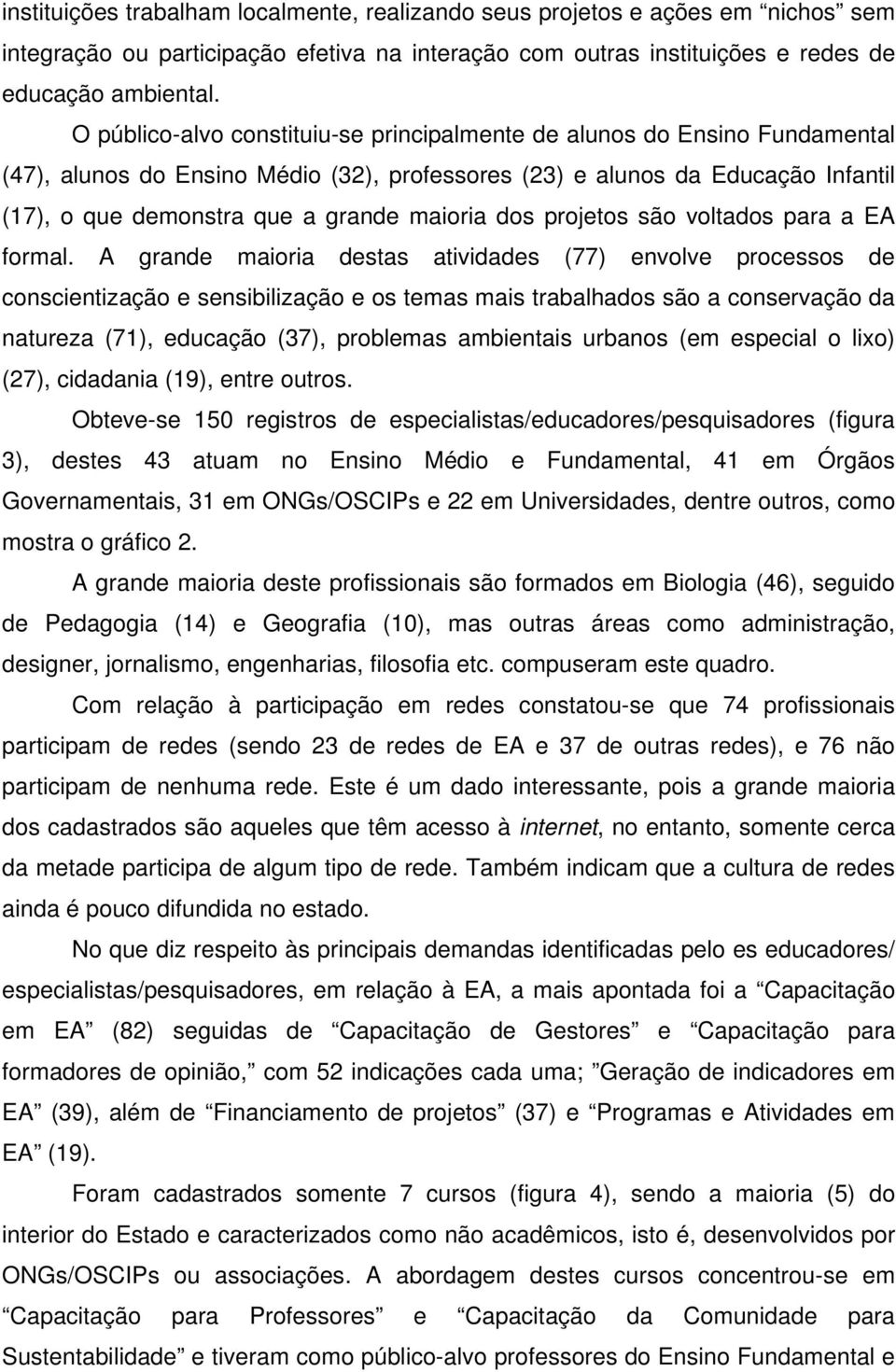 maioria dos projetos são voltados para a EA formal.