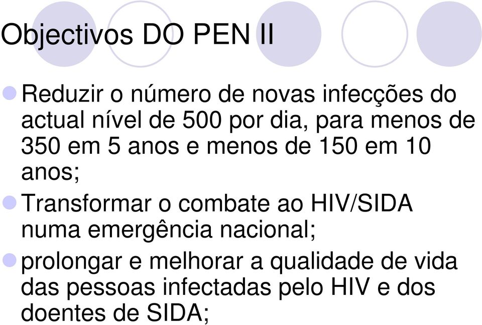 Transformar o combate ao HIV/SIDA numa emergência nacional; prolongar e