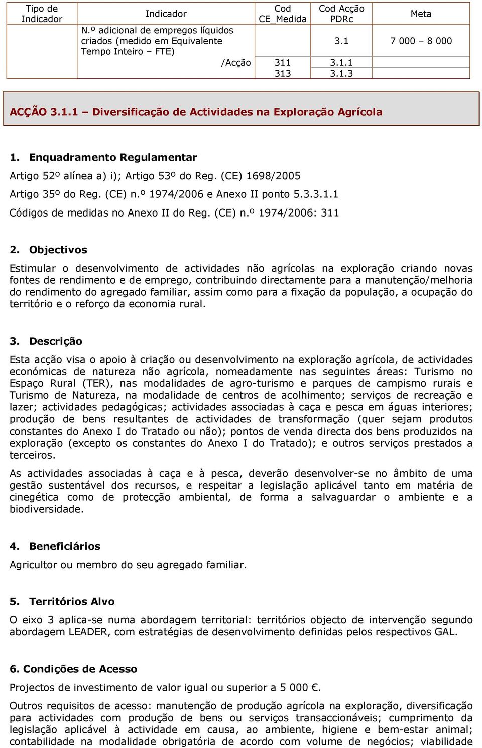 Objectivos Estimular o desenvolvimento de actividades não agrícolas na exploração criando novas fontes de rendimento e de emprego, contribuindo directamente para a manutenção/melhoria do rendimento