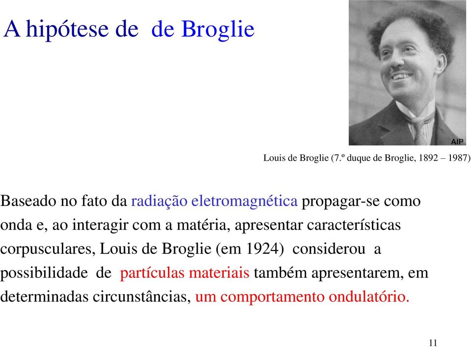 onda e, ao interagir com a matéria, apresentar características corpusculares, Louis de Broglie