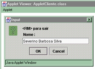 Applet Exemplo : AppletCliente.HTML <html> <head> <title>dados do Cliente </title> </head> <applet code="appletcliente.