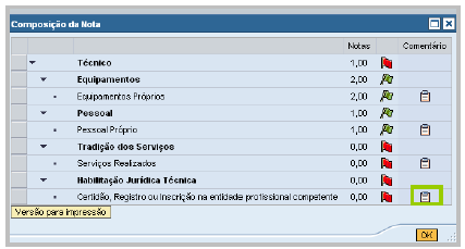 Notas e Comentários de Avaliação Para