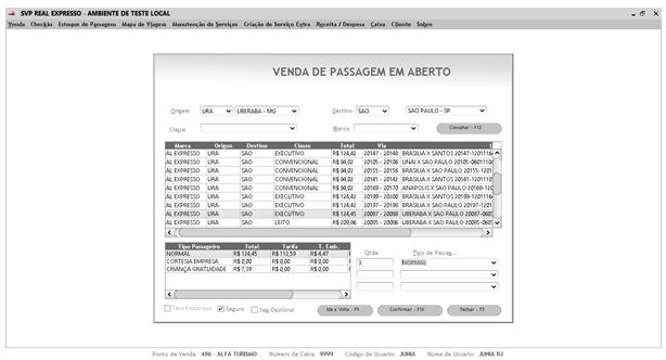 Informe a quantidade de passagens em Aberto a serem vendidos e o Tipo de Passagem e F10 confirmar 2.4.