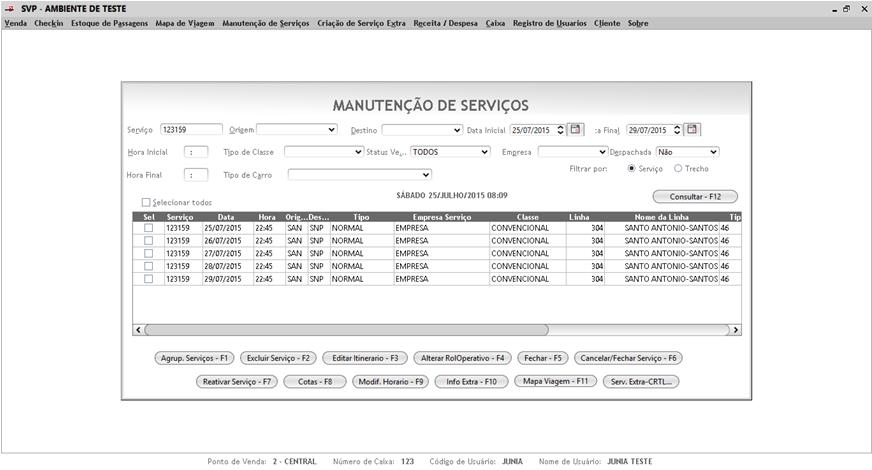 6.1. Pesquisa de Serviços Filtrar o serviço desejados informando oss campos para pesquisa e depois Consultar F12.