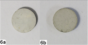 Figura 6. Resultado após sinterização em vácuo. As imagens mostram uma camada de Bi 4 Ti 3 O 12 monoclínico na cerâmica BTO:Al 5% (6a) e cerâmica BTO:Al 10% (6b).