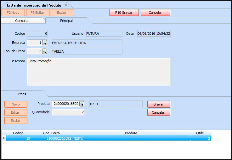 Empresa: Insira a empresa padrão utilizada; Tab.