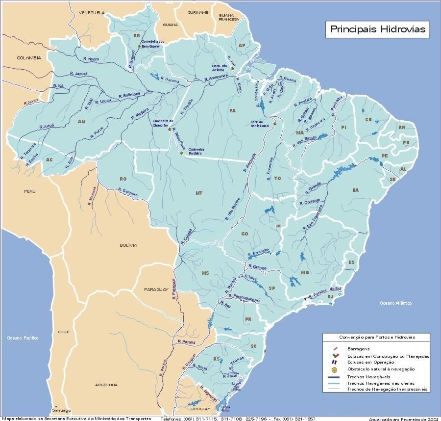 Figura 3 Principais Hidrovias do Brasil Fonte: Ministério dos Transportes (2007) 2.3.3 Rodovias As rodovias brasileiras são a principal fonte de deslocamento dentro do país.