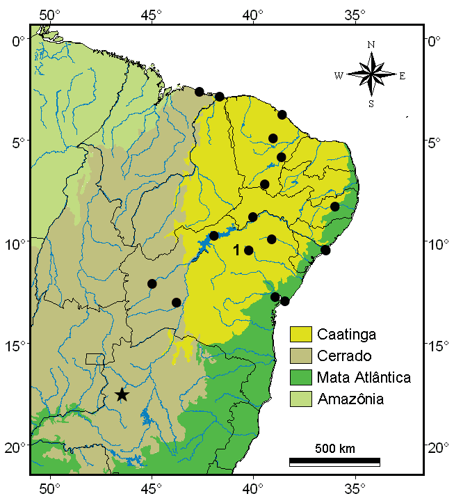 de João Pinheiro, Minas Gerais. FIGURA 2: Distribuição geográfica de Mesoclemmys tuberculata.