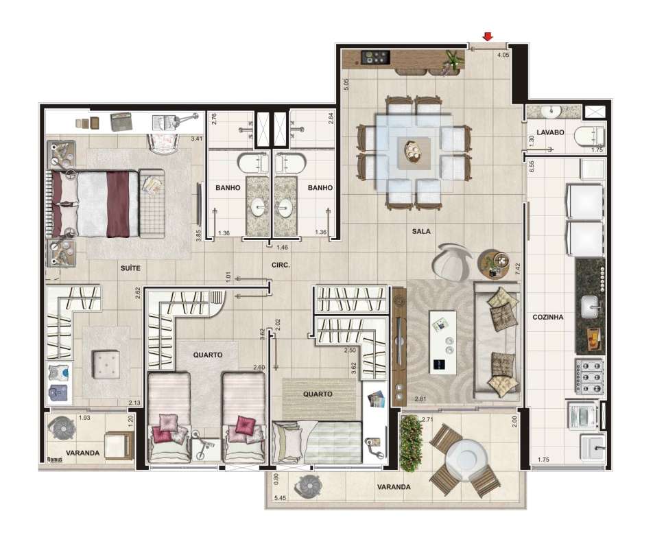 Apartamentos 3 quartos, com lavabo e suíte (99 m²) Col.