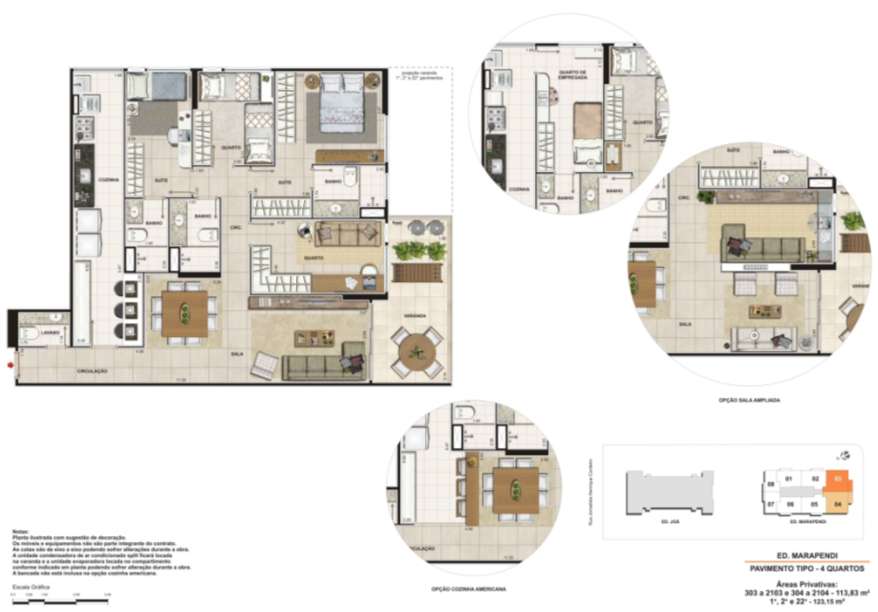 Apartamentos 4 quartos, com duas