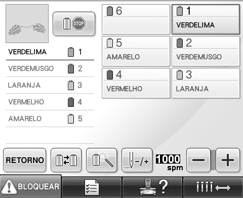 Como cancelar as configurações de cor de linha para todo o desenho de bordado anterior Nota As configurações de cor serão completamente canceladas, mesmo se