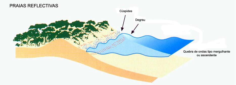 33 arrebentação, a energia de onda deve ser dissipada no momento do espraiamento na face praial, produzindo um intenso fluxo de retorno, como uma onda refletida (GUZA & INMAM, 1975).