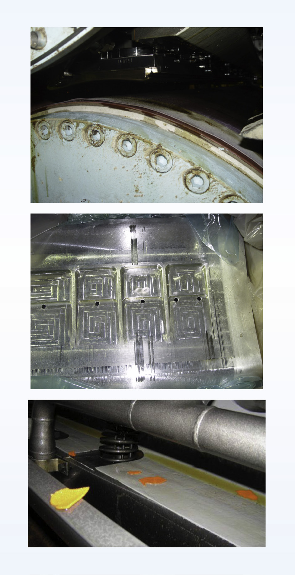 Lafaety Carneiro Coordenador de Produto - Pressing/Belts Fotos 3A, 3B e 3C: Pequenos cortes e/ou marcas na sapata, sujeiras no interior da prensa, bem como imperfeições em sua estrutura podem