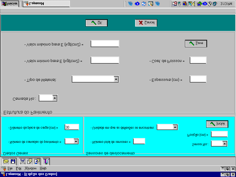 Figura 13: Dados de configuração do Laymod-4 relativos à estrutura do pavimento avaliado e à prova de carga realizada Tabela 3: Bacias de deflexões medidas com o FWD (deflexões D i em 0,01 mm) Estaca