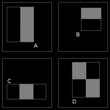 Figura 2: Tipos de padrões usados em Viola-Jones. características retangulares são bastante primitivos se comparado a alternativas mais modernas.