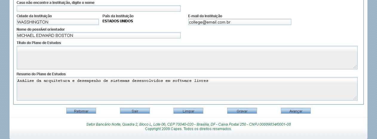 4.4 Confirmação da Inscrição A tela de Confirmação é exibida após clicar no botão Avançar da última aba (Formação