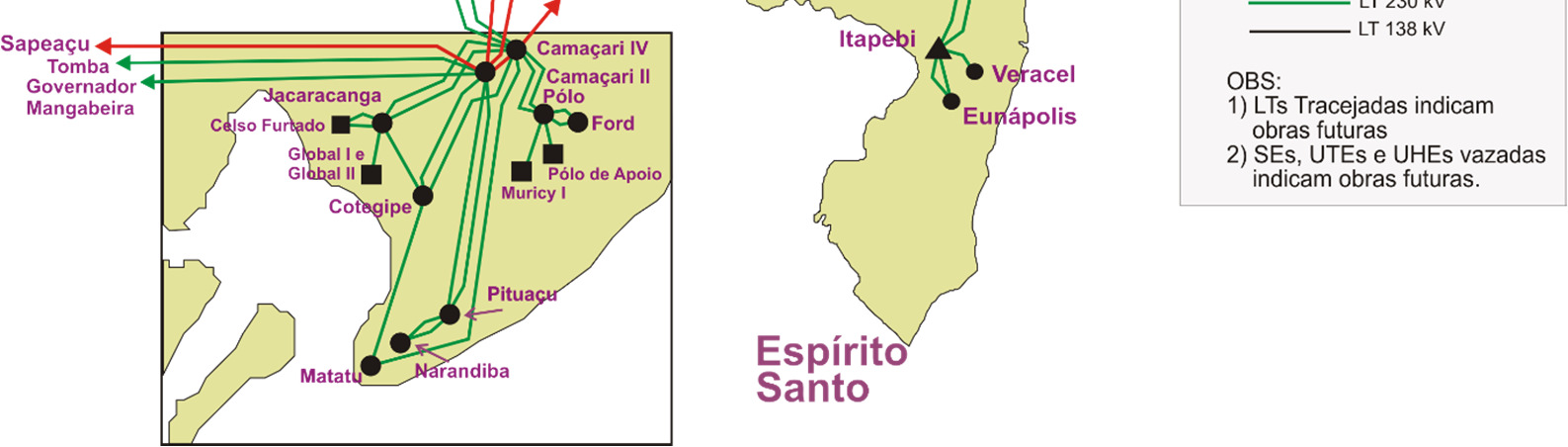 Figura 4.5.4-1: Mapa Eletrogeográfico da Área Sul do Sistema Nordeste Região Metropolitana de Salvador no Detalhe A região de Salvador possui um parque térmico da ordem de 1.