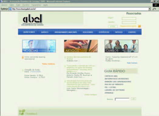 Anote Novo site Desde seu lançamento, em 1997, o site da ABEL vem crescendo em informações e número de visitas, sendo, muitas vezes, a porta de novos contatos com o arrendamento mercantil.