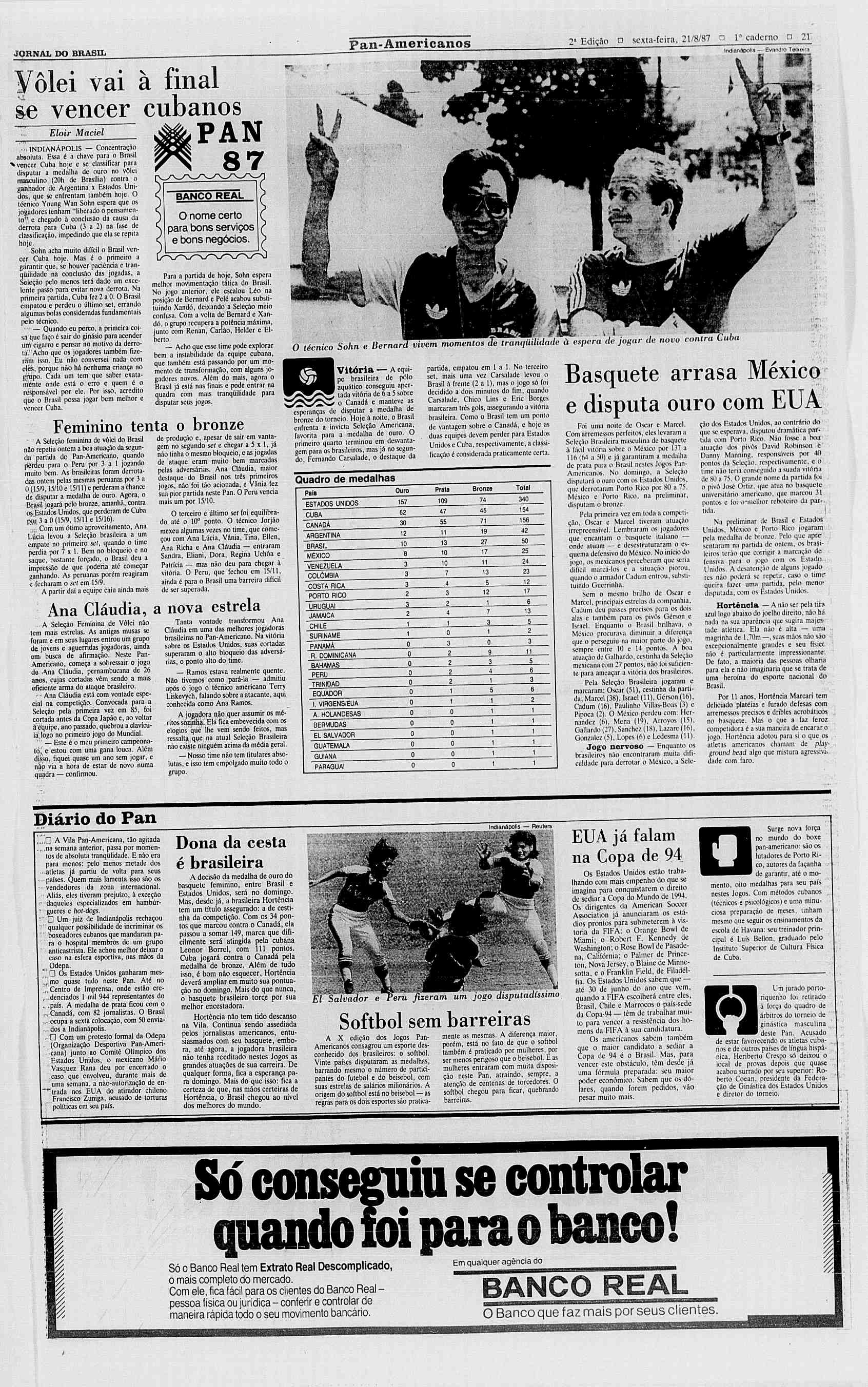 JORNAL DO BRASL Pan-Americanos 2" Edição Ediqao caderno? ~~~ 21 ndianápolis Evandro *>ir Tetnoim vai à final se vencer cubanos Eloir Maciel NDANÁPOLS Concentração absoluta.