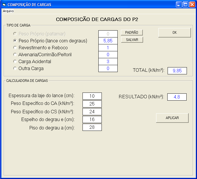 70 Ainda nas definições das condições de apoios, quando se tem apoio junto ao degrau há a possibilidade de escolha do apoio sobre lance principal e, nesse caso, a posição em que se encontra o apoio