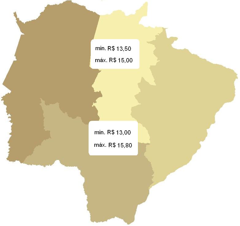 MILHO NORTE Min: R$ 22, Máx: R$ 23, Min: R$ 23, Máx: R$ 24,5 Os preços pagos aos Produtores Rurais na região Norte do Estado no mês de março variaram entre a mínima de R$ 22, no município de Chapadão