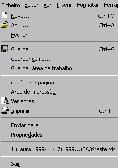 Manipulação das folhas de um Livro 1. Selecção de Folhas Folha Activa Seleccionar folhas contíguas / não contíguas Seleccionar todas as folhas 2. Alterar o nome de folhas 3.