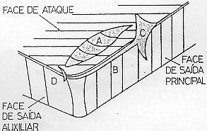 b) Desgaste de flanco (região B): é um desgaste linear, formando uma pista de desgaste na face de saída principal da ferramenta de corte.
