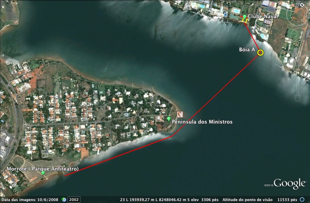 Canoagem Short 5 km (2,5 km -ida e 2,5km- volta): Clube Naval Bóia A - Parque Vivencial do Anfiteatro Natural do Lago Sul Bóia A - Clube Naval Canoagem Long 11 km (5,5