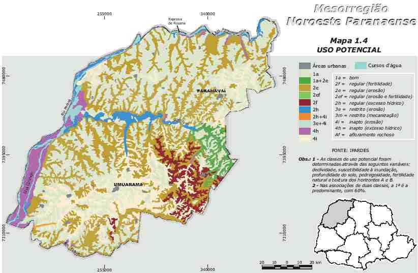 mistura de solos formados a partir de diferentes embasamentos: Formação Serra Geral e Formação Arenito Caiuá. Figura 2: Mapa de Uso Potencial do Solo no Noroeste Paranaense.