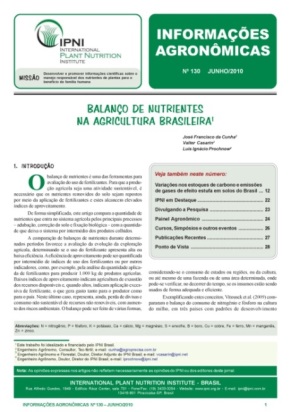 Balanço de nutrientes na agricutura brasileira (2009-2012): média anual N P Balanço de Nutrientes 2 O 5 K 2 O (t) Exportação total das culturas (t)
