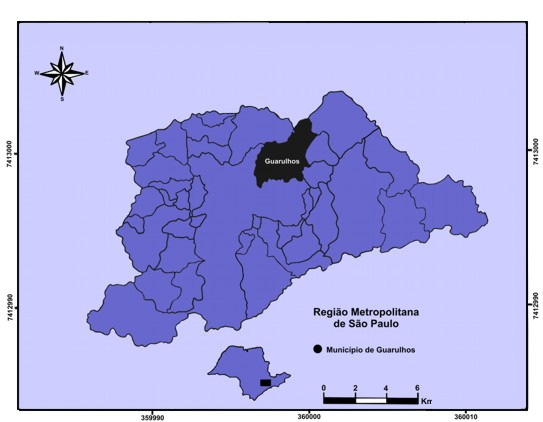 3 Figura 1- Mapa da Região Metropolitana de São Paulo, com ênfase à localização do município de Guarulhos. Fonte: Modificado de Acklas Jr. ; Etchebehere e Casado (2003).