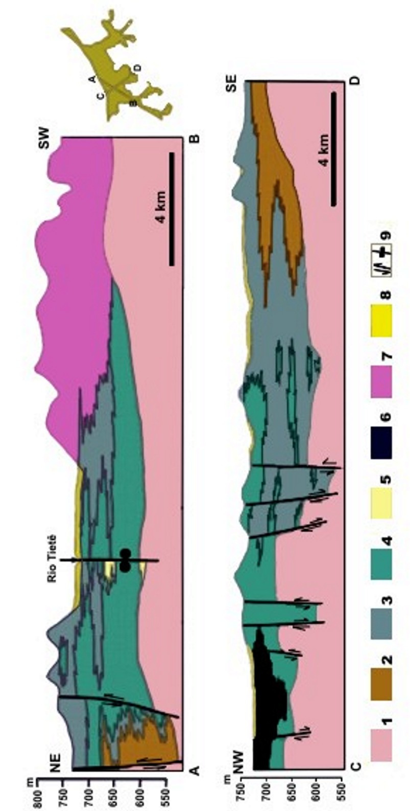 22 Figura 12- Seções geológicas na Bacia de São Paulo construídas a partir de dados de sondagens subterrânea e observações de superfície.