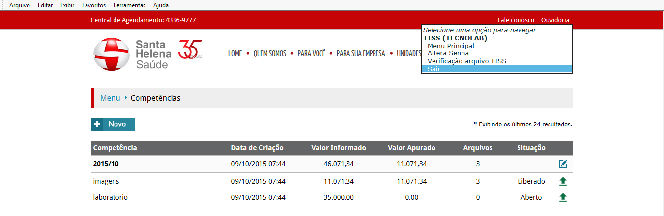 Para sair do Portal clique no ícone Selecione uma opção para navegar escolha a opção sair.