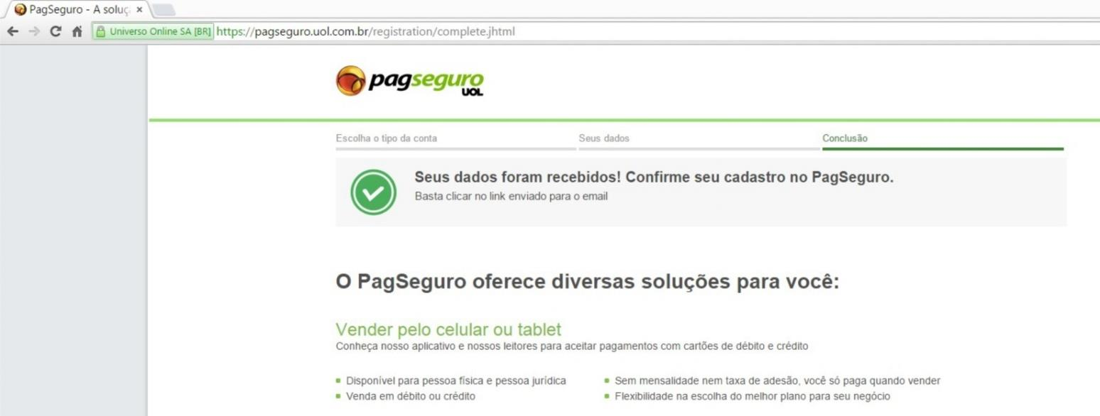 6 Caso seus dados sejam preenchidos de forma correta, uma mensagem aparecerá comunicando que seus dados foram recebidos.