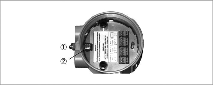 4 LIGAÇÕES ELÉCTRICAS H250 M10 Figura 4-1: Indicador M10 ligação de terminais 1 Alimentação - saída analógica 2 Saída de comutação B1 3 Saída de comutação B2 ou saída de impulso 4 Entrada de