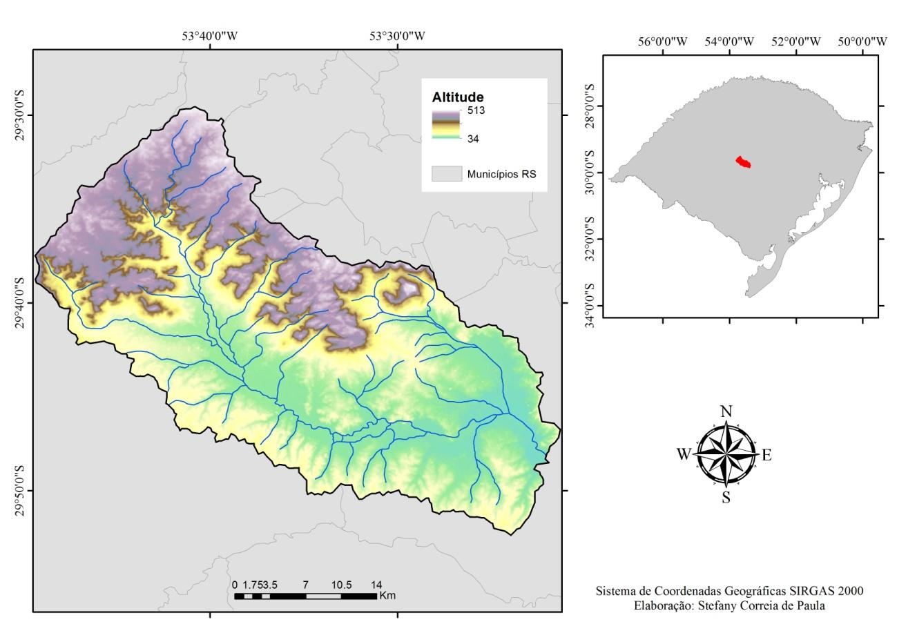 Figura 01 Bacia hidrográfica do rio Vacacaí-Mirim até o posto fluviométrico Restinga Seca. 2.