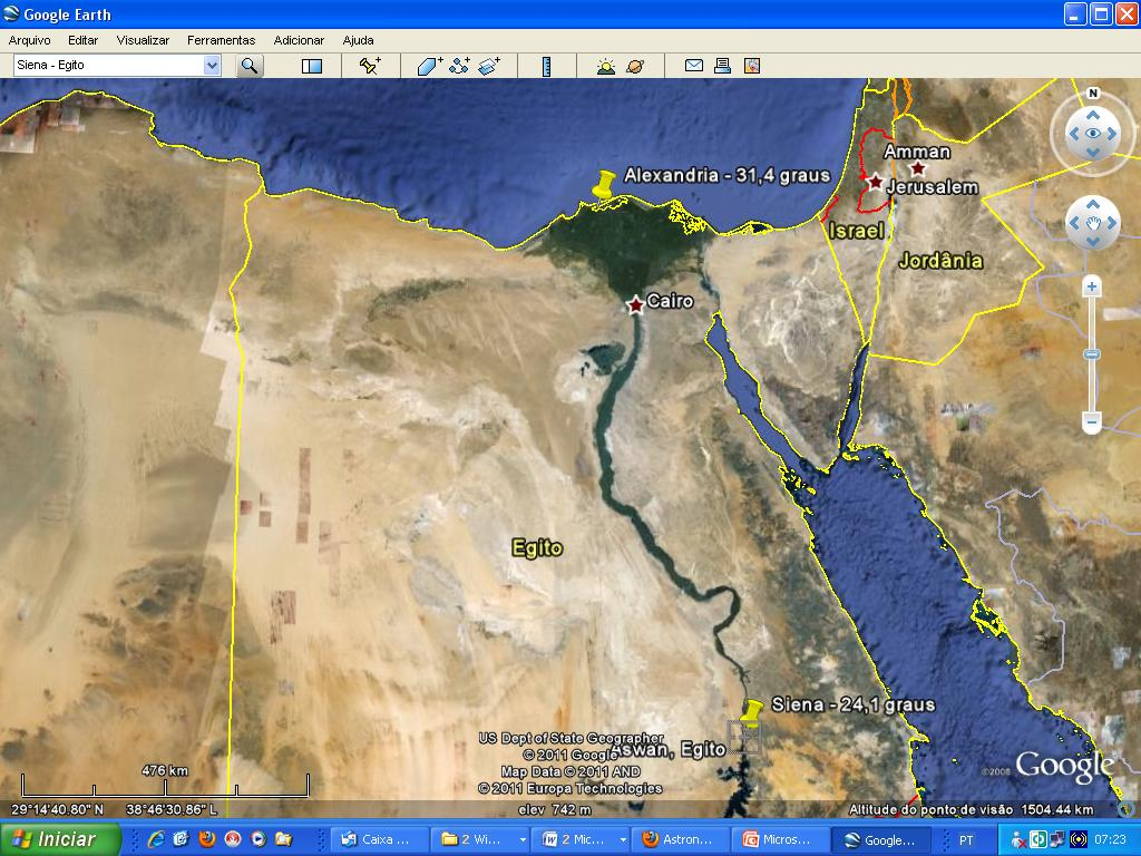 Eratóstenes Distância entre Alexandria e Siena: 5000