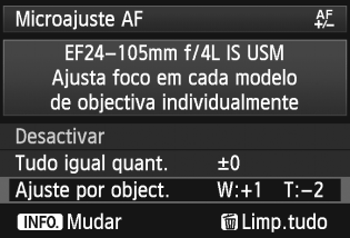 3 Ajuste Fino do Ponto de Focagem de AFN Objectiva de distância Objectiva zoom 4 5 Faça o ajuste.