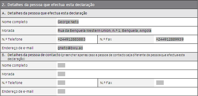 Nome completo / Denominação social: Indique o nome completo da pessoa ou denominação social da entidade, tal como consta do documento oficial de registo.