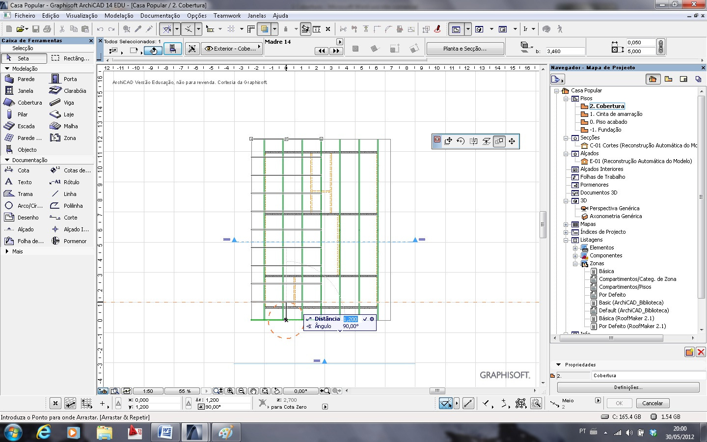 Selecione o ponto de origem e com o Shift pressionado, desloque o cursor do mouse para cima.