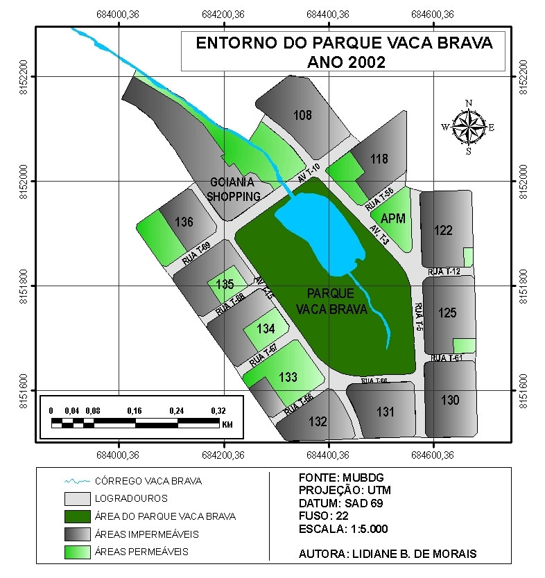 Goiânia/GO 19 a 22/11/2012 Figura 3. Gráfico da porcentagem de s do Parque Vaca Brava, Ano de 1992. Na segunda análise, no ano de 2002 (Figura 4), verificou-se que 186.